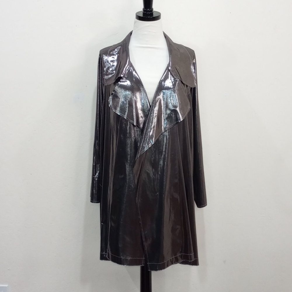 Norma Kamali Gunmetal Metallic Oversize Open Front Blazer Jacket, XXS, Vintage